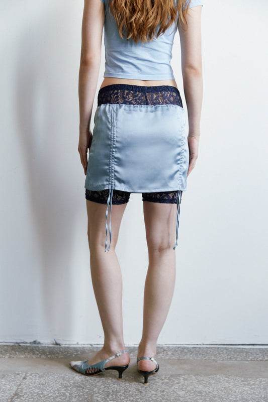 SKIRT WITH LACE SHORTS (BLUE)