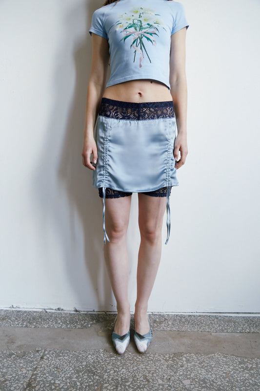 SKIRT WITH LACE SHORTS (BLUE)